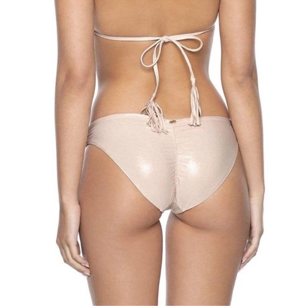PilyQ PQ Shell Ruched Butt Teeny Bikini Bottom medium- Shimmery in color